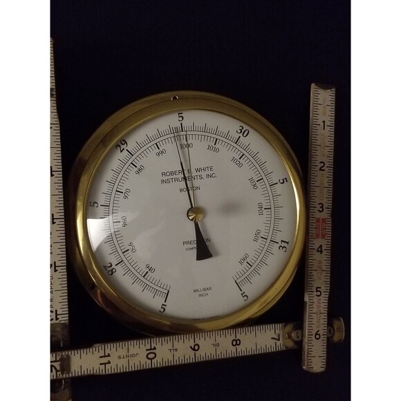Vintage Nautical Brass Barometer Robert E. White Instruments Inc. Boston, MA USA - Picture 2 of 12